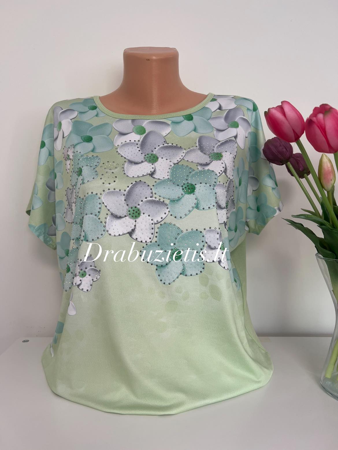 Gėlėta žalia palaidinė(XL/2XL)