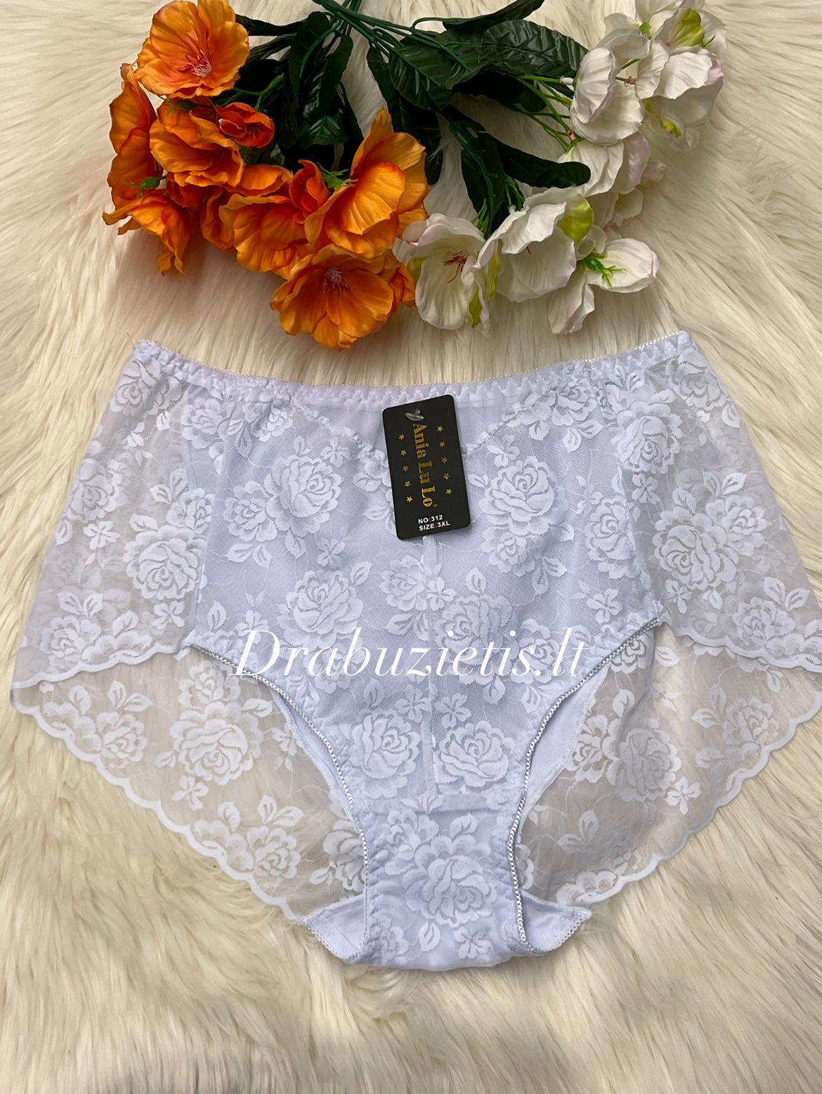 Baltos kelnaitės su gėlių raštu 3XL