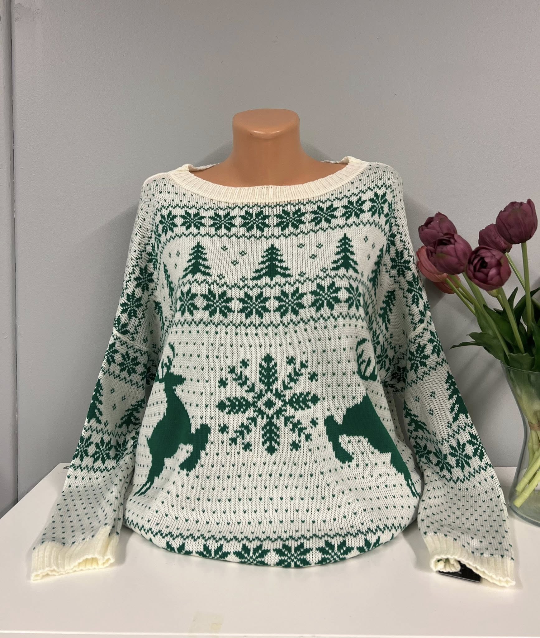 Žalsvas Kalėdinis megztinis krūtinei iki 135cm