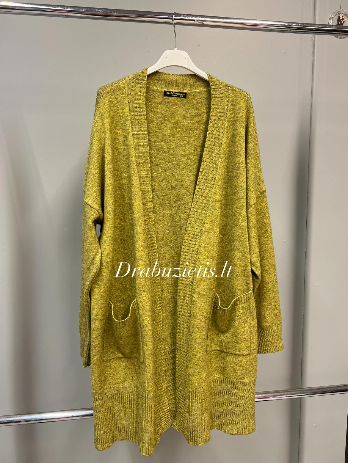 Garstyčių spalvos kardiganas S/M krūtinei iki 138cm