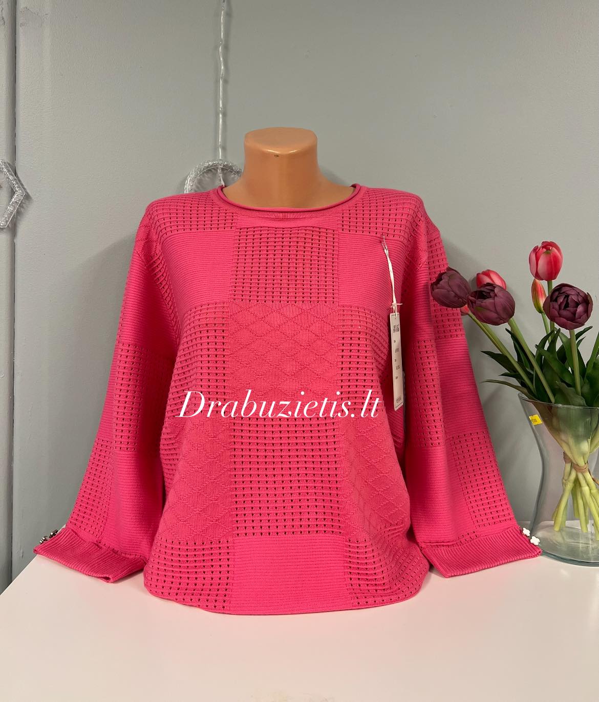 Rožinis megztinis XL/2XL krūtinei iki 120cm