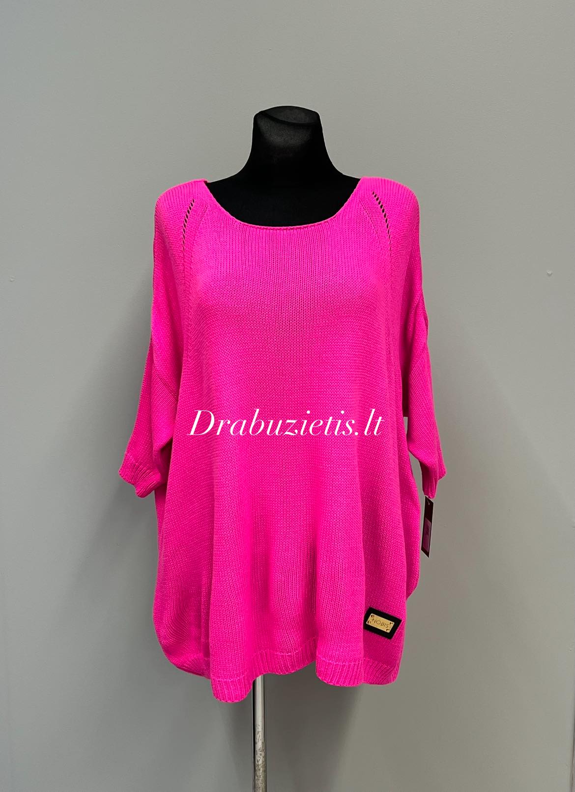 Ryškiai rožinis megztinis krūtinei iki 150cm