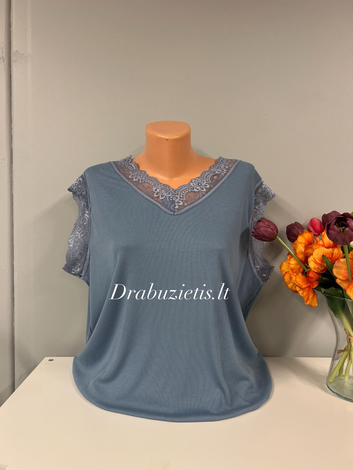Džinso spalvos palaidinė krūtinei iki 124cm